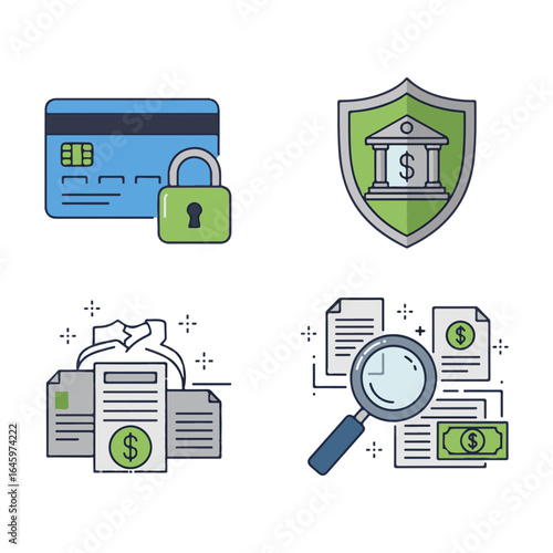 Conceptual illustration depicting financial security measures including credit card protection and regulatory compliance analysis for businesses