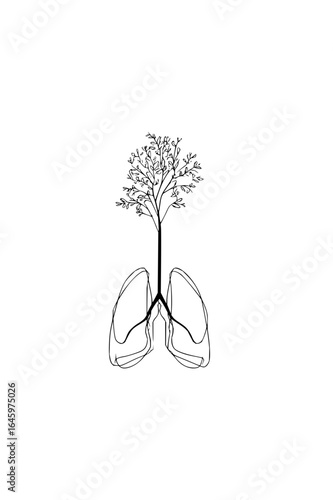 Illustration of lungs with tree growing out of them on a white background in a minimalist style art