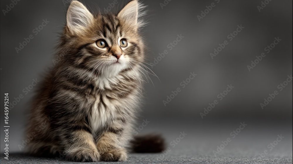 Fototapeta premium Adorable fluffy kitten resting peacefully, highlighting innocence and charm