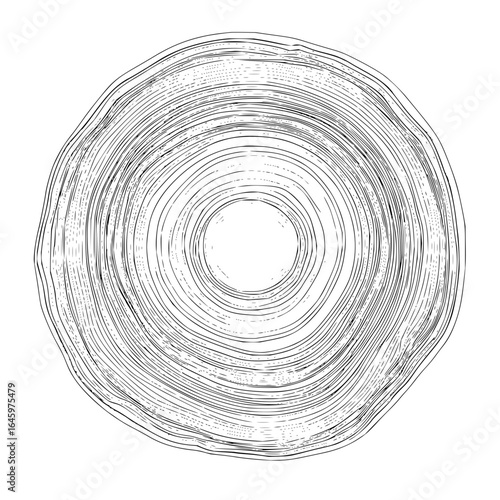 Abstract concentric circles with irregular lines resembling a tree trunk cross section art piece