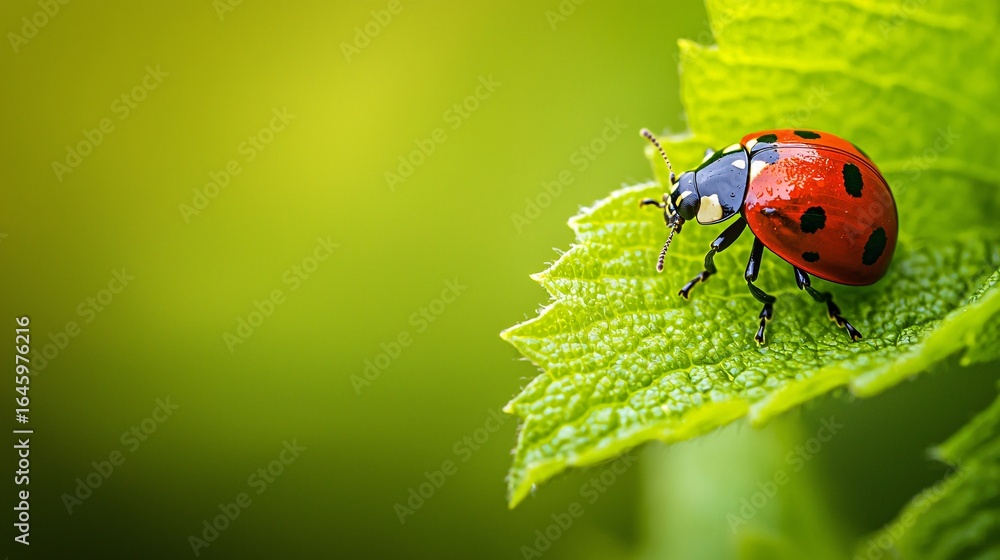 Ladybug Resting Peacefully on Green Leaf in Natural Environment Ladybug Resting Peacefully on Green Leaf in Natural Environment