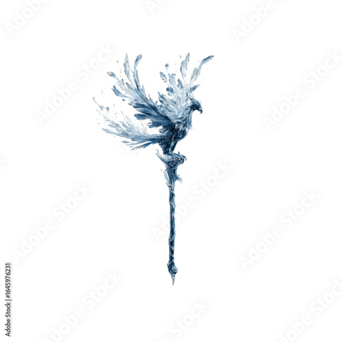 Crystalline Phoenix Staff Fantasy Art, Magical Weapon, Digital Painting