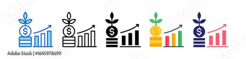 Equity Growth Multiple Style Icon Set Collection. 