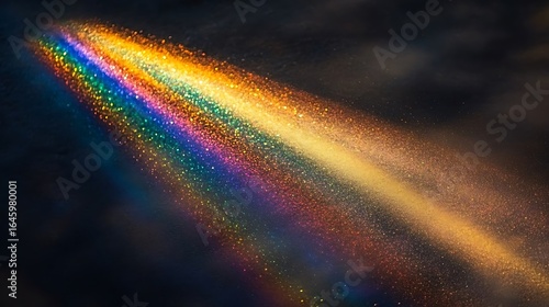 A colorful beam of light shining across a dark background
