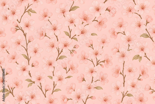 Cherry Blossom Pattern: An exquisite pattern of delicate pink cherry blossoms, artfully arranged, evoking springtime and beauty,AI-Generative