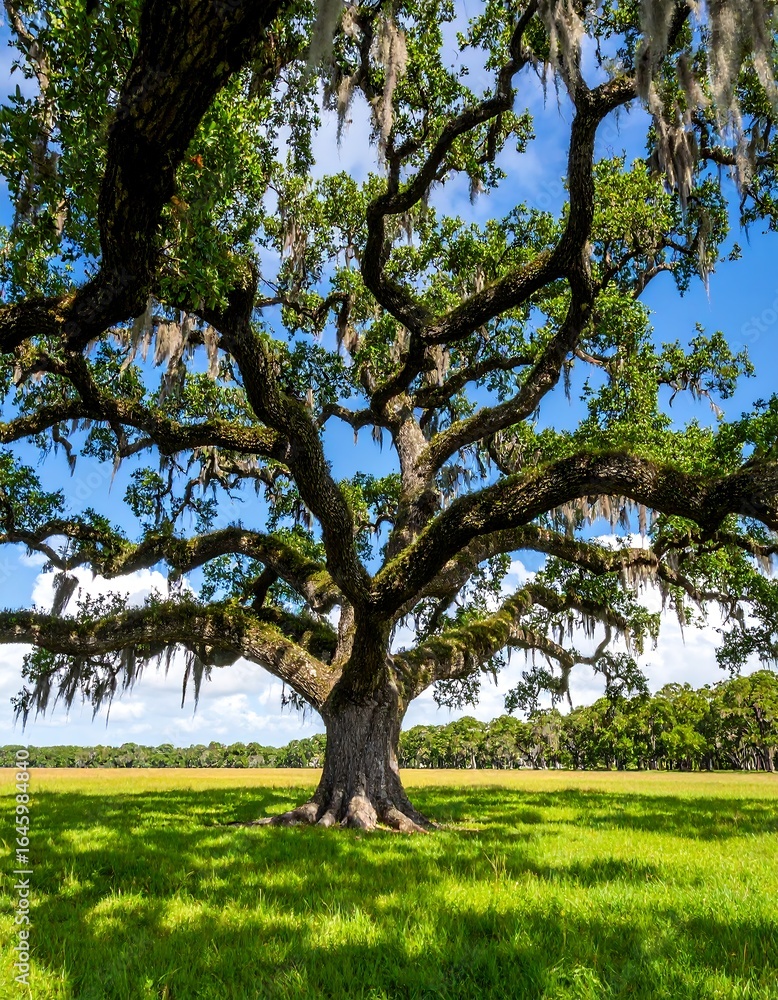 Fototapeta premium Majestic oak in a grassy field
