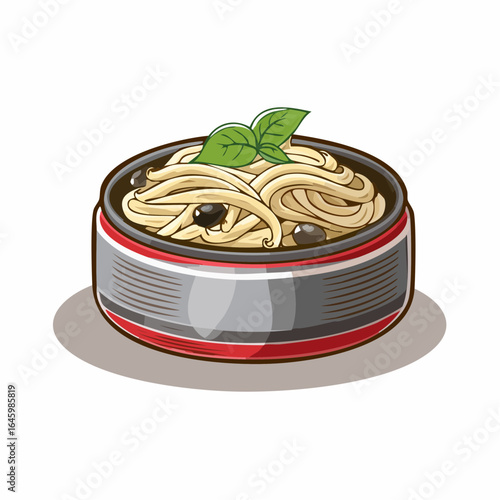 A delectable bowl of pasta, garnished with basil, is presented against a white background.