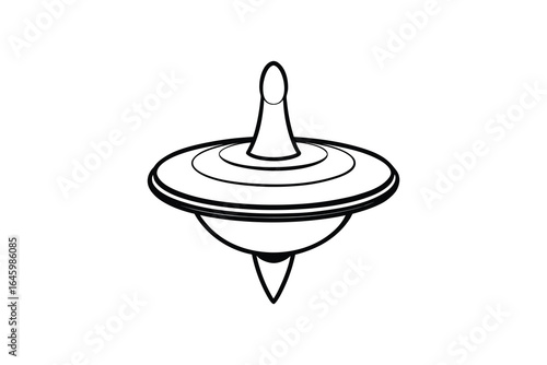 Simple black and white line drawing of a spinning top toy on a plain white background illustration silhouette