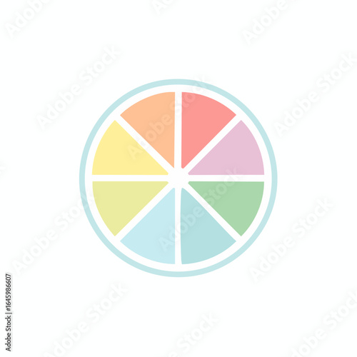 A simple, colorful illustration of a sliced citrus fruit with eight segments.