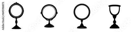 Different styles of standing mirrors displayed in a simple, artistic arrangement highlighting their designs and shapes