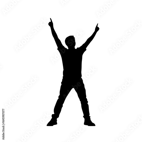 Celebration dance with arms raised in joy at outdoor event during daytime