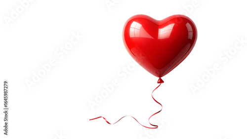 3d illustration of a single red heartshaped balloon with a ribbon, isolated on a transparent background