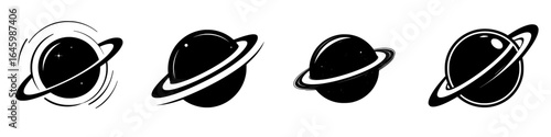 Unique illustrations of planets in various styles depicting cosmic motion and allure
