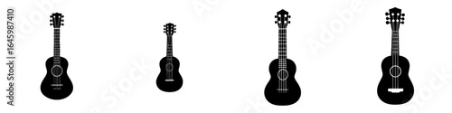 Collection of four different guitar shapes displayed side by side for comparison and artistic illustration