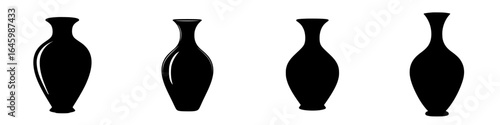 Various black silhouettes of vases displayed on a white background highlighting diverse shapes and designs