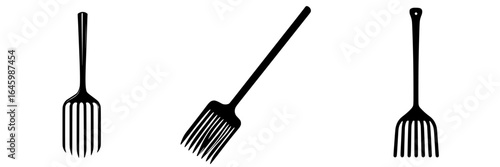 Different styles of garden rakes displayed on a plain background showcasing their unique designs and purposes for outdoor work