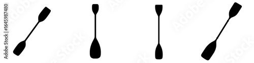 Various designs of black silhouettes of paddles displayed in a row, showcasing different shapes and styles