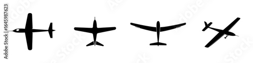 Various types of aircraft silhouettes displayed in a row showcasing different designs and forms