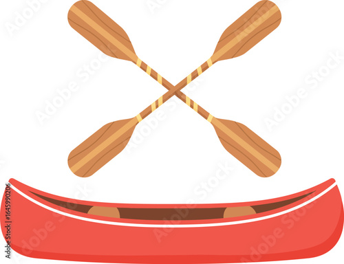 Red canoe and crossed paddles icon