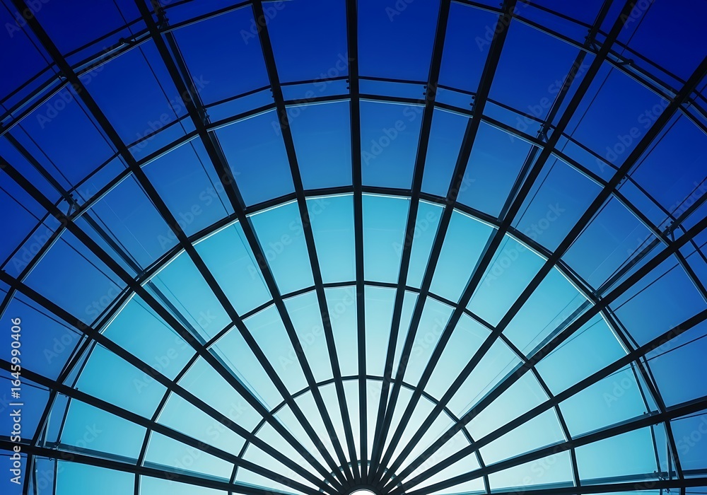 Naklejka premium Geometrical glass dome with symmetrical lines capturing sunlight and architectural brilliance