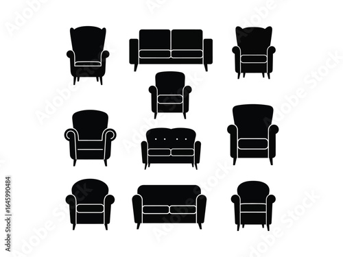 Various Collection of black sofas and armchairs