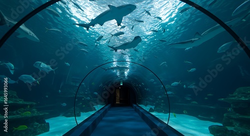 Underwater tunnel experience surrounded by sharks and sea life