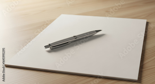 Wallpaper Mural Silver pen resting on a blank sheet of paper on a wooden desk. Torontodigital.ca