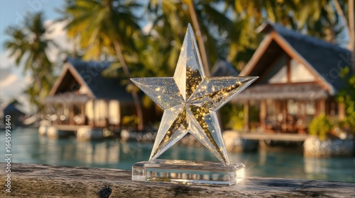 Sparkling Star Trophy with Tropical Resort in Background View