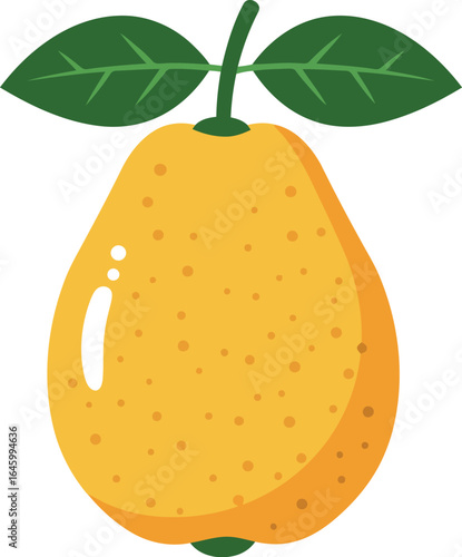 Yellow pear with green leaves fresh fruit illustration