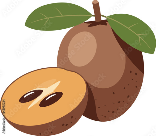 Fresh sapodilla fruit whole and halved tropical sweetness