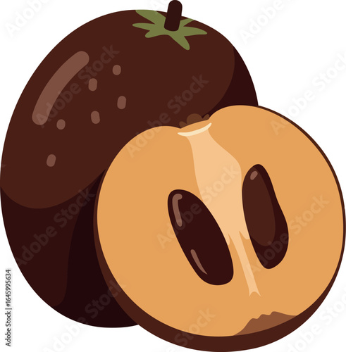Sapodilla fruit whole and halved tropical sweetness