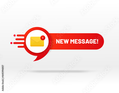 New message notification concept on realistic smartphone mockup. New email pop up. Incoming, open messaging. Chatting, mail, post, letter symbol, sign, emblem with new notification for UI UX website