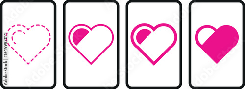 Minimalist Line Art Heart Frame in Soft Pink – Retro Vintage-Inspired Love Symbol Vector Set with Seamless Patterns, Modern Abstract Shapes, and Decorative Labels