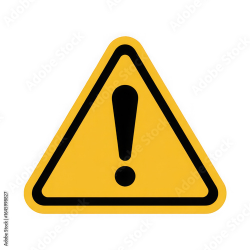 A vector silhouette of a yellow triangle sign with a black exclamation mark isolated on white and transparent background