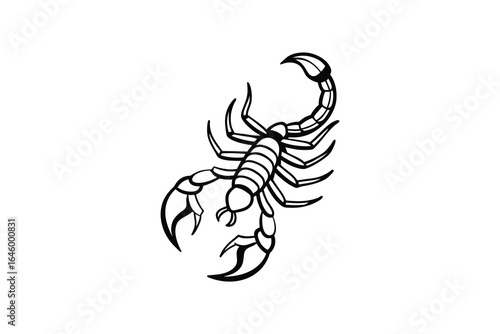 Black and white illustration of scorpions in various poses on a plain white background for design elements silhouette