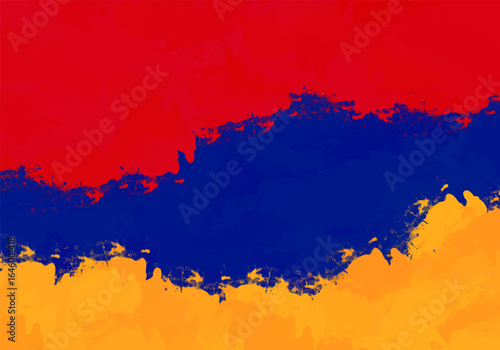 Watercolor abstract background in yellow, red and blue colors. Armenia, Colombia flag background. Independence day of Armenia, Colombia. Copy space, free space for text. EPS 10
