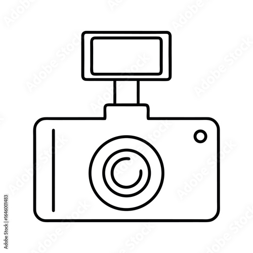 Minimalist line art of a dash camera with a prominent lens