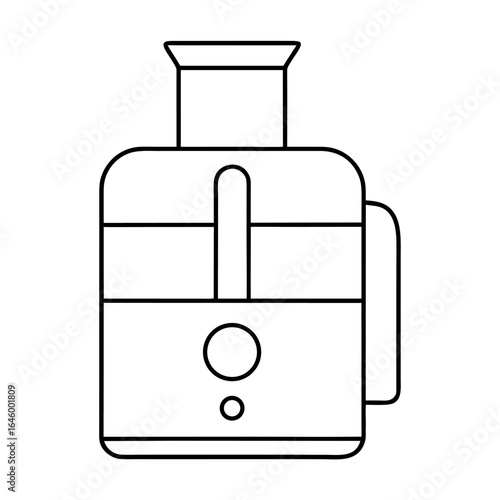 Minimalist line art illustration of a modern electric juicer with a transparent container