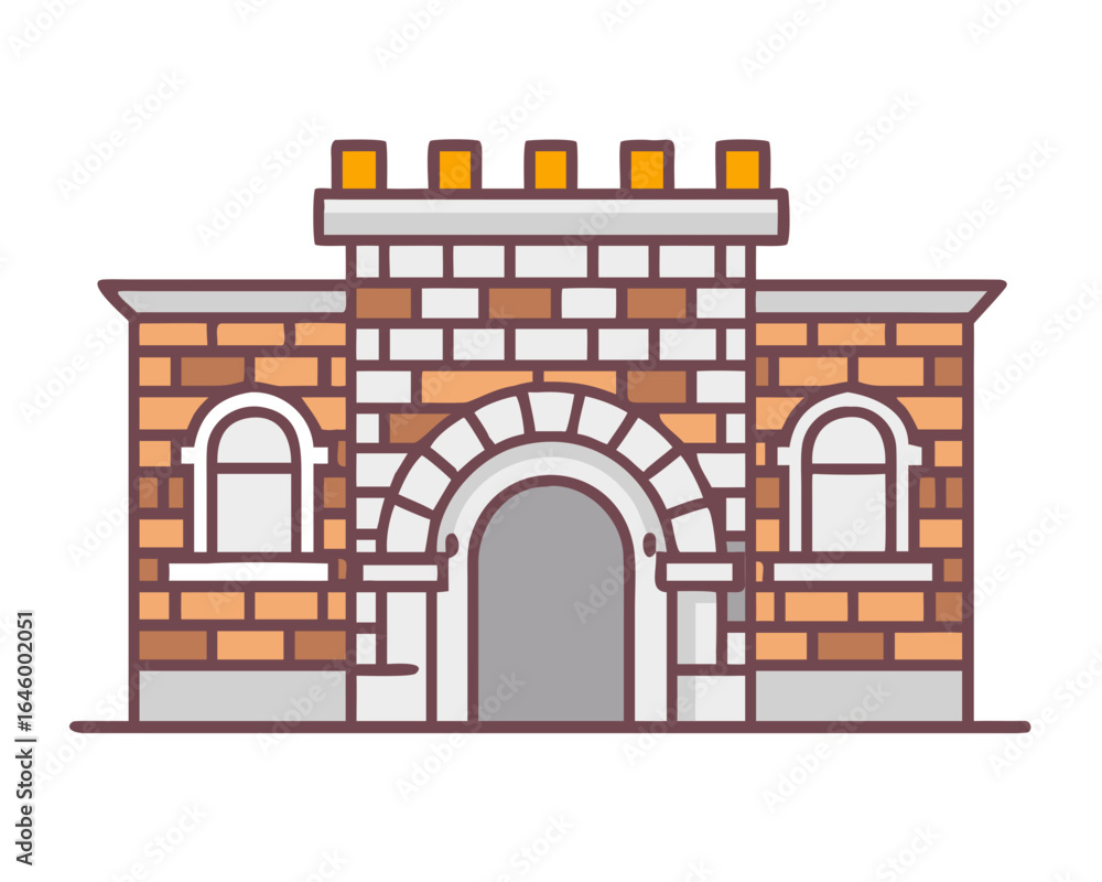 Fototapeta premium medieval stone castle, ornate brick and stone architecture, pointed arches, turrets, towers, regal design, fantasy illustration style 