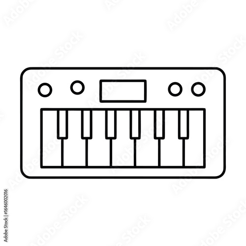 Minimalist digital piano keyboard with clean lines and musical keys
