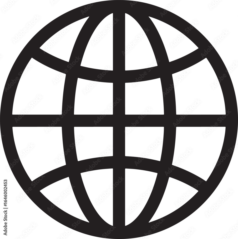 Simple black and white globe icon symbolizing global connectivity Simple black and white globe icon symbolizing global connectivity