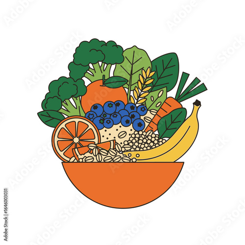 Nutrient-Rich Bowl of Fruits and Vegetables for a Balanced Diet, Wholesome Goodness: A Colorful Bowl Packed with Fresh, Healthy Ingredients