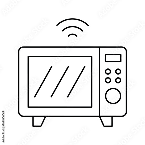Simple line art illustration of a smart oven control panel with various buttons and indicators