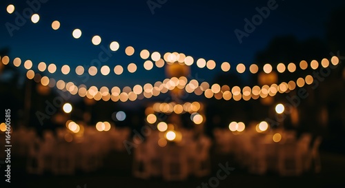 Magical outdoor wedding reception with bokeh lights