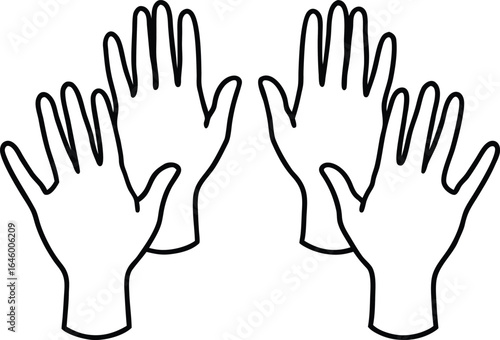 Hand showing five fingers outline drawing illustration. one continuous line drawing of human hand goodwill gesture.character, outline, finger, continuity, person, showing, business, communication, 