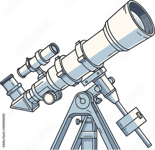A geometric vector art illustration of an astronomy telescope. The design's focus on clean lines and minimalist shapes makes it a perfect icon.