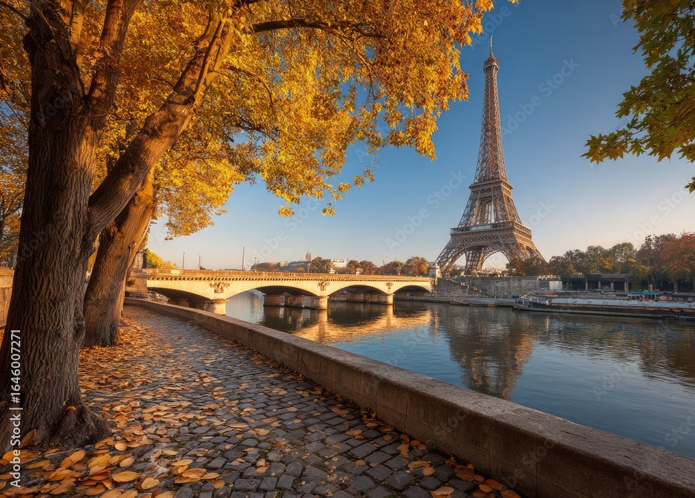 Obraz premium Autumnal Parisian morning by the Seine
