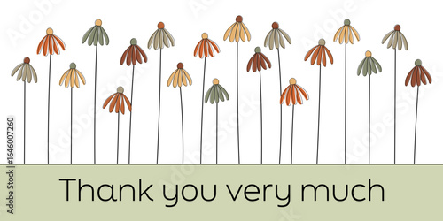 Thank you very much - Schriftzug in englischer Sprache - Vielen Dank. Banner mit bunten Herbstblumen.