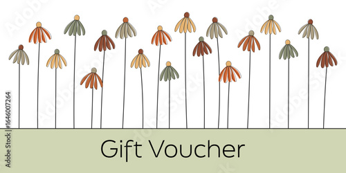 Gift Voucher - Schriftzug in englischer Sprache - Geschenkgutschein. Gutscheinkarte mit bunten Herbstblumen.
