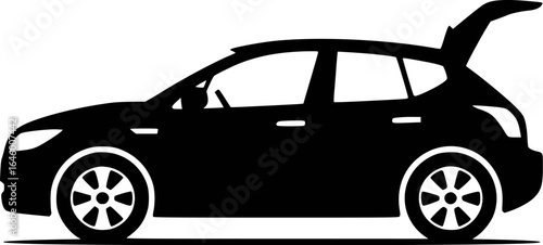 Black silhouette of a hatchback car with open trunk automobile